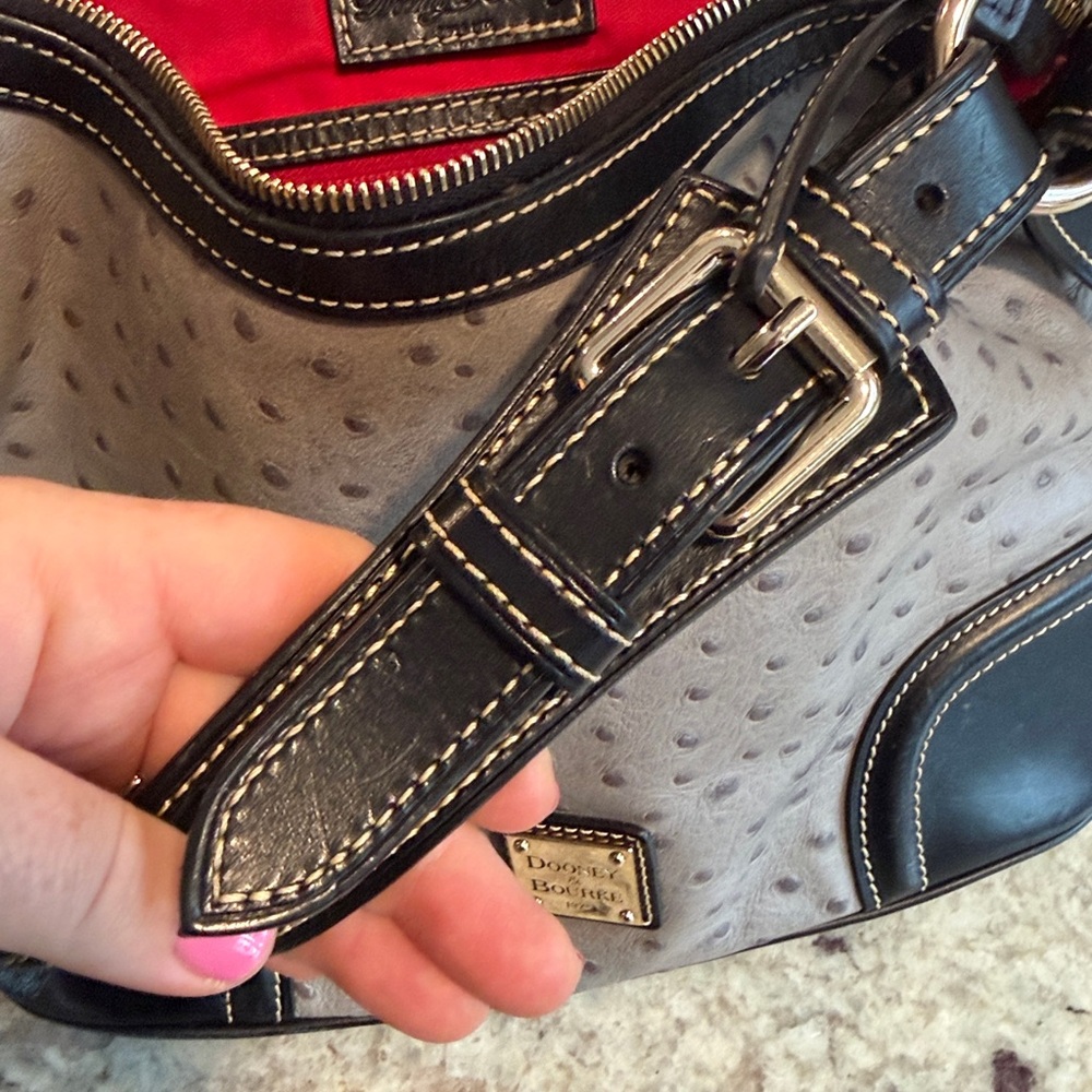Dooney & Bourke gray and Black Ostrich-Embossed Shoulder Bag - Picture 5 of 9
